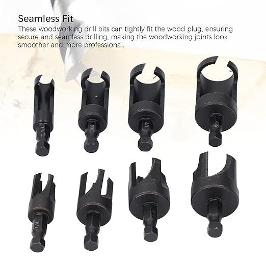 8x Wood Plug Cutter Drill Bit 1/4 Hex Shank Cutting Tool 1/4" 3/8" 1/2" 5/8"