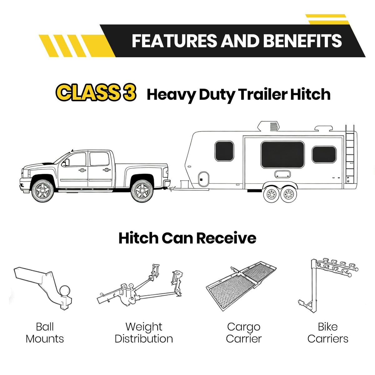 Class 3 Rear Trailer Hitch For Chrysler Grand Caravan Pacifica Voyager 2017-2026