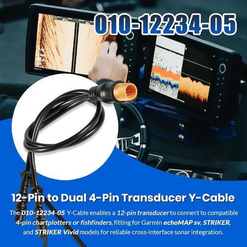 12-Pin to Dual 4-Pin Transducer Y-Cable 010-12234-05 for Garmin echoMAP Striker