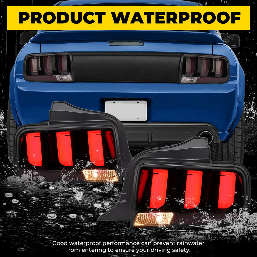 Pair LED Tube Signal Brake Lamps Smoked Tail Lights For 2005-2009 Ford Mustang