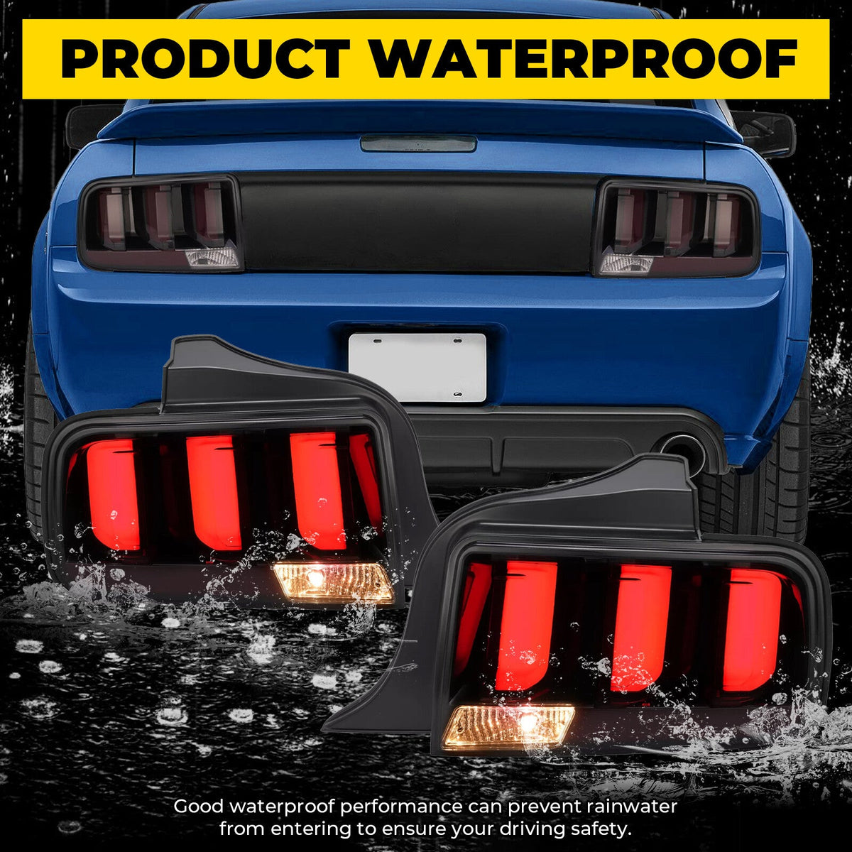 Pair LED Tube Signal Brake Lamps Smoked Tail Lights For 2005-2009 Ford Mustang