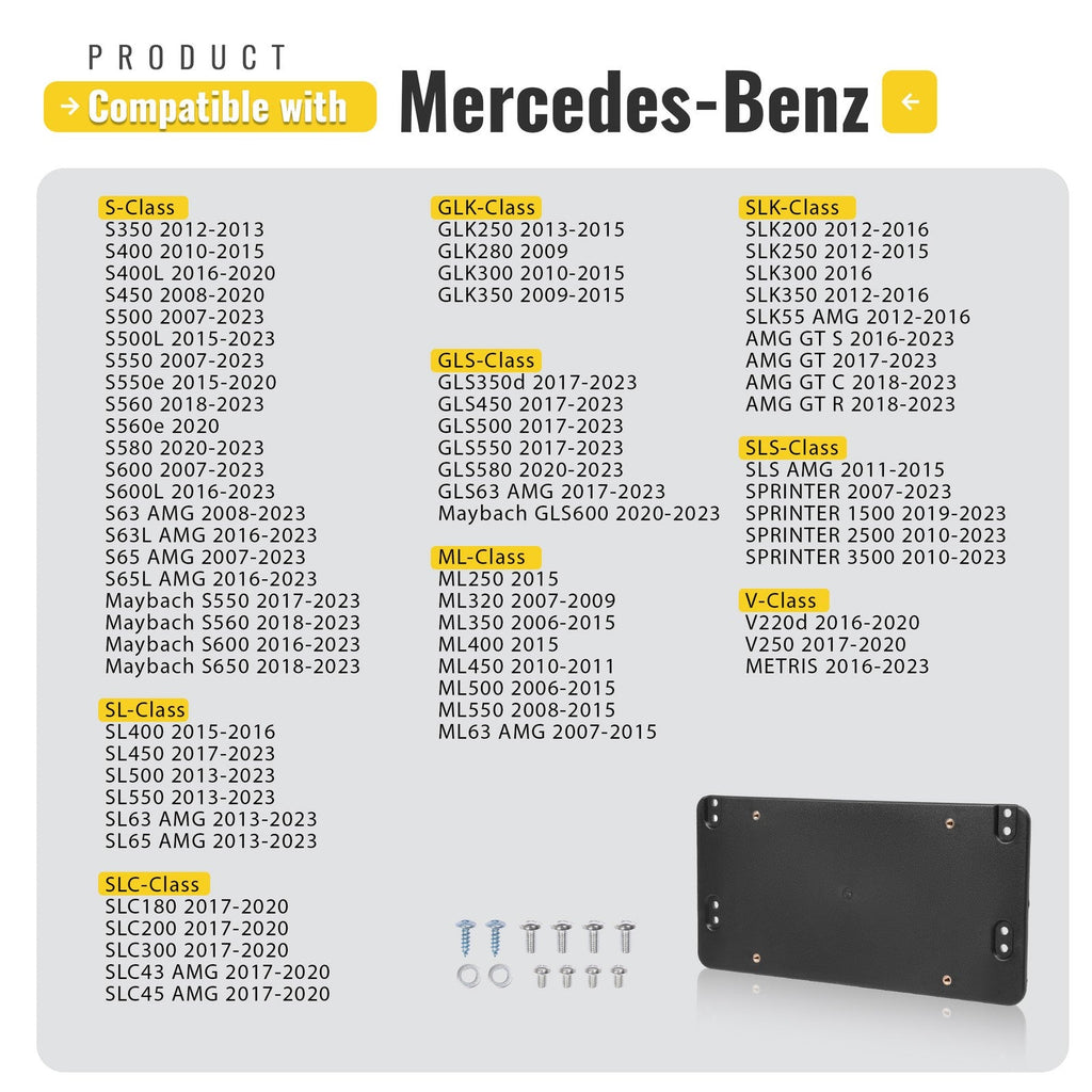 For Mercedes-Benz AMG Rear License Plate Bracket Mount Tag Holder +10 Screws