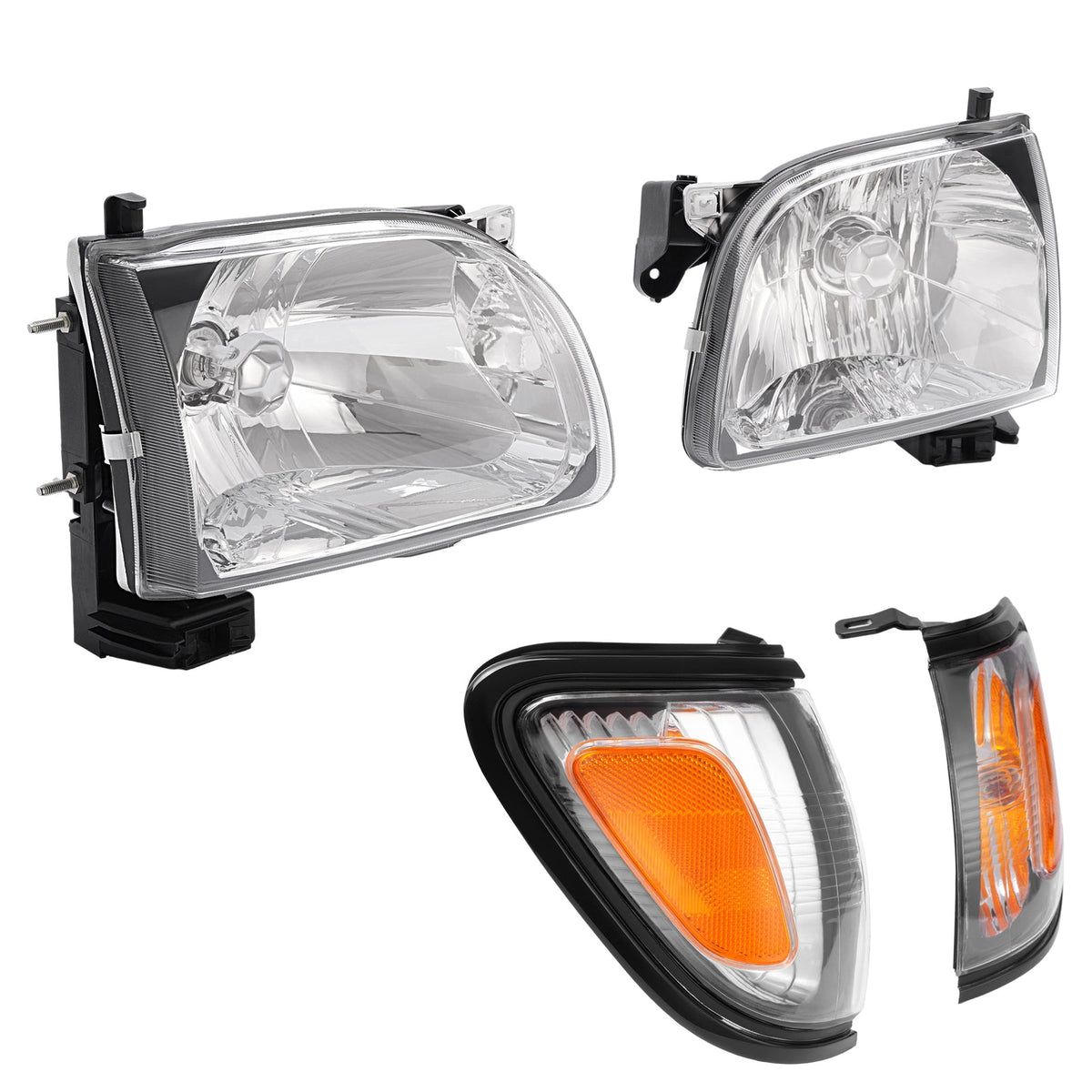 For 2001 2002 2003 2004 Toyota Tacoma White Headlights & Black Corner Light 4Pcs