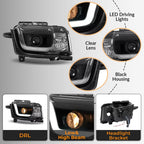 Pair LED Tube Projector Headlights Headlamp Black For Chevrolet Camaro 2010-2013