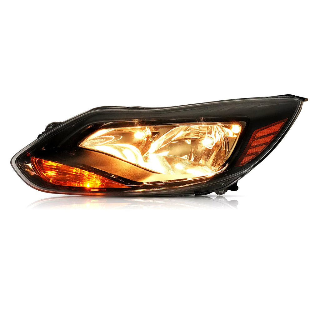 Black Left Driver Side Headlights Clear Lens Halogen Fits Ford Focus 2012-2014