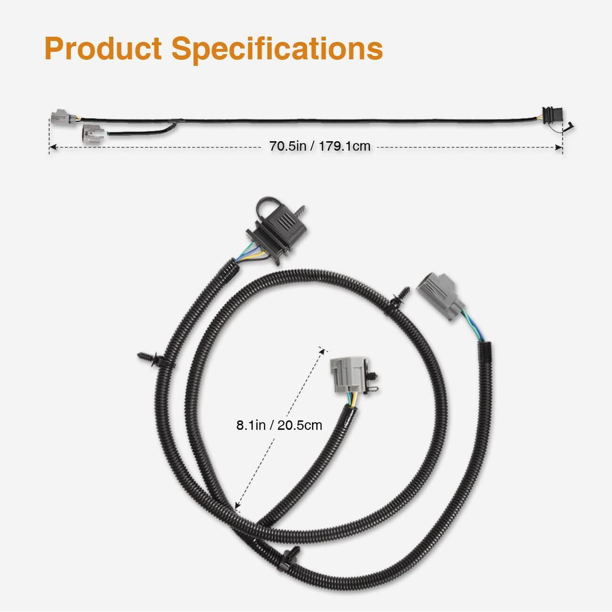 For 07-18 Jeep Wrangler JK 70.5" 4-Way Tow Hitch Trailer Wiring Harness 92015