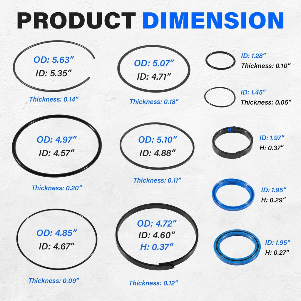 5.0" Bore x 2.0" Rod Cylinder Hydraulic Log Splitter Cylinder Rebuild Seal Kit