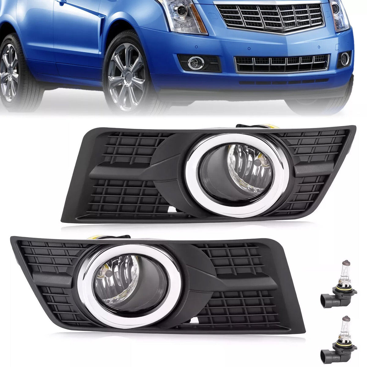 Pair Fog Lights w/Bezel Bumper Lamp Cover For Cadillac SRX 2010 - 2016 2015