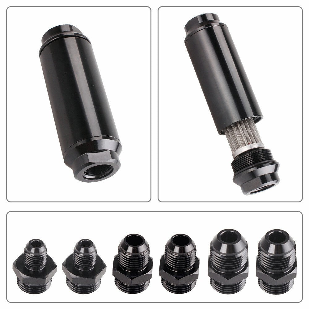 Universal Racing In-Line Fuel Filter AN6 AN8 AN10 Adapter 40 Micron Cleanable