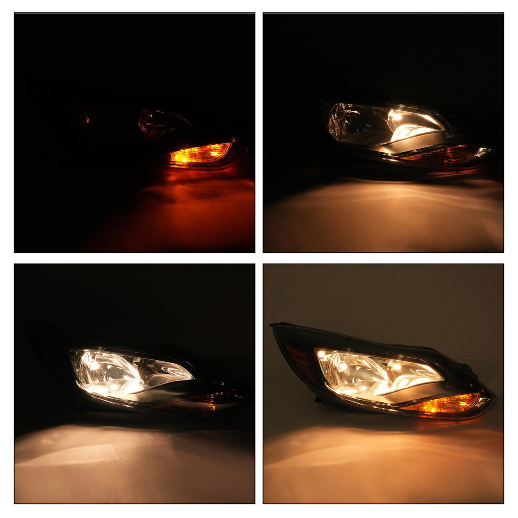 Black Right Passenger Side Headlight Clear Lens Halogen For Ford Focus 2012-2014