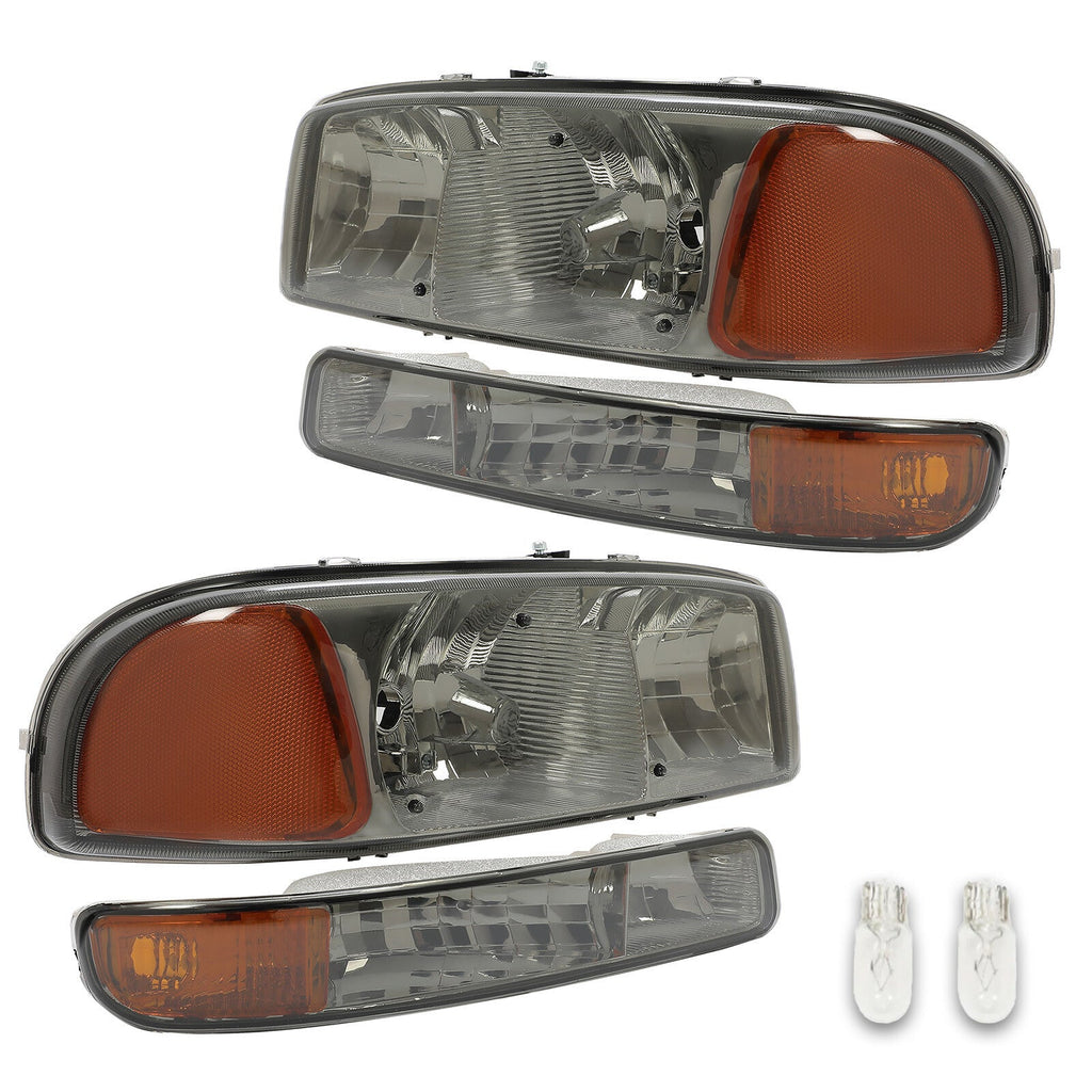 Chrome Headlights+Bumper Lamp Smoke Lens For GMC Sierra 1500 Yukon XL 1999-2007