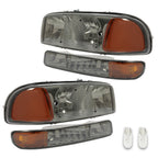 Chrome Headlights+Bumper Lamp Smoke Lens For GMC Sierra 1500 Yukon XL 1999-2007