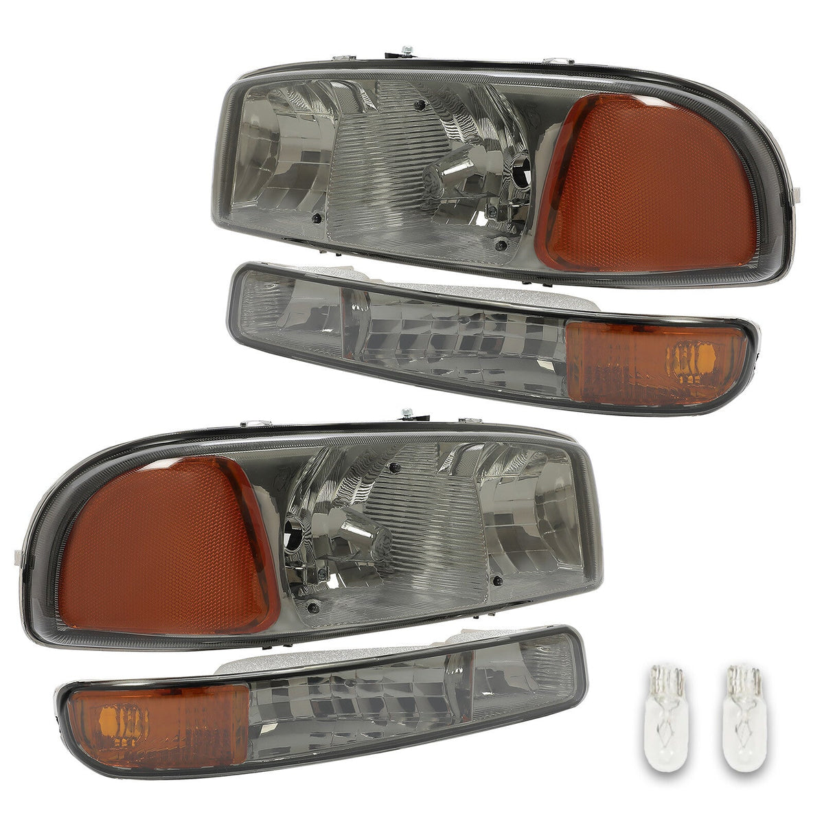 Chrome Headlights+Bumper Lamp Smoke Lens For GMC Sierra 1500 Yukon XL 1999-2007
