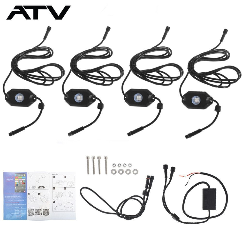 4 Pod RGB LED Rock Lights Offroad Music Wireless Bluetooth Control ATV