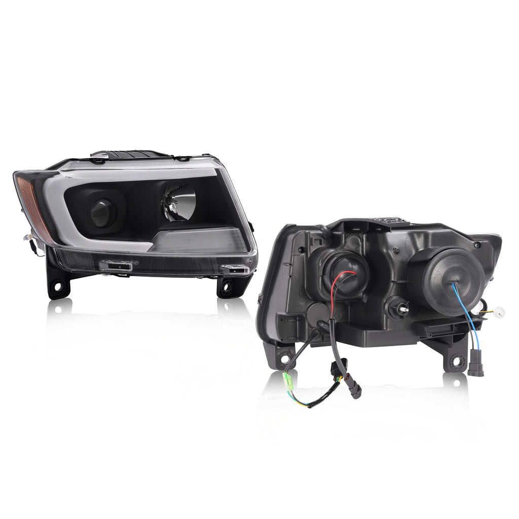 For Jeep Grand Cherokee 2011 2012 2013 LED DRL Projector Headlights Black Pair