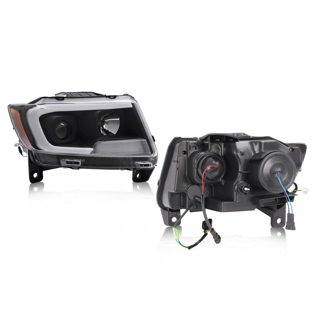 For Jeep Grand Cherokee 2011 2012 2013 LED DRL Projector Headlights Black Pair