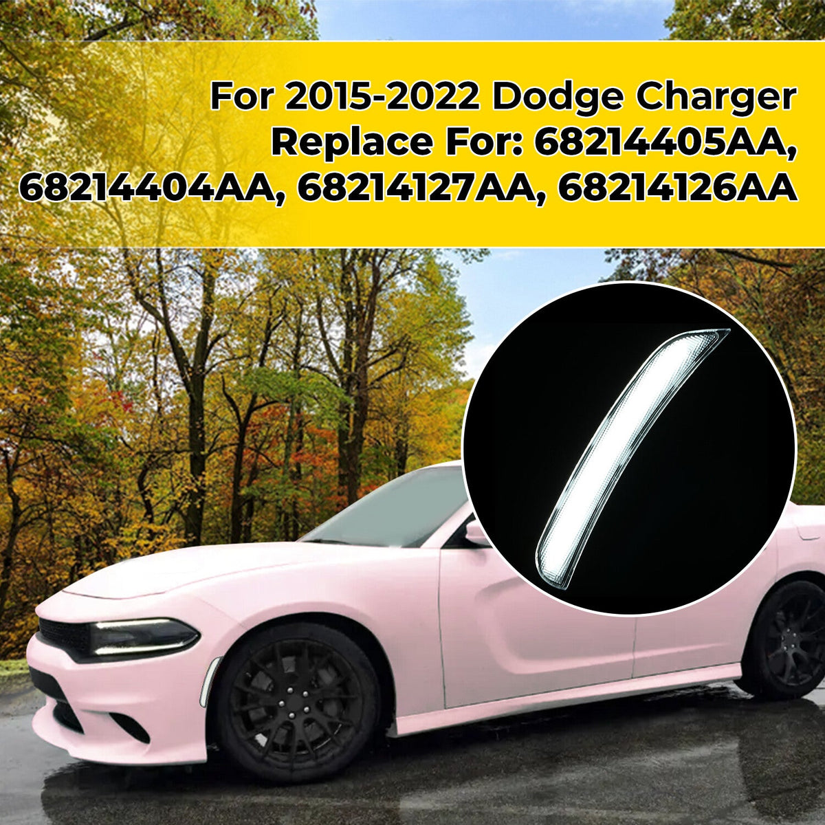 LED Fender Side Marker Light Lamps For Dodge Charger 2015-2022 Clear #68214405AA