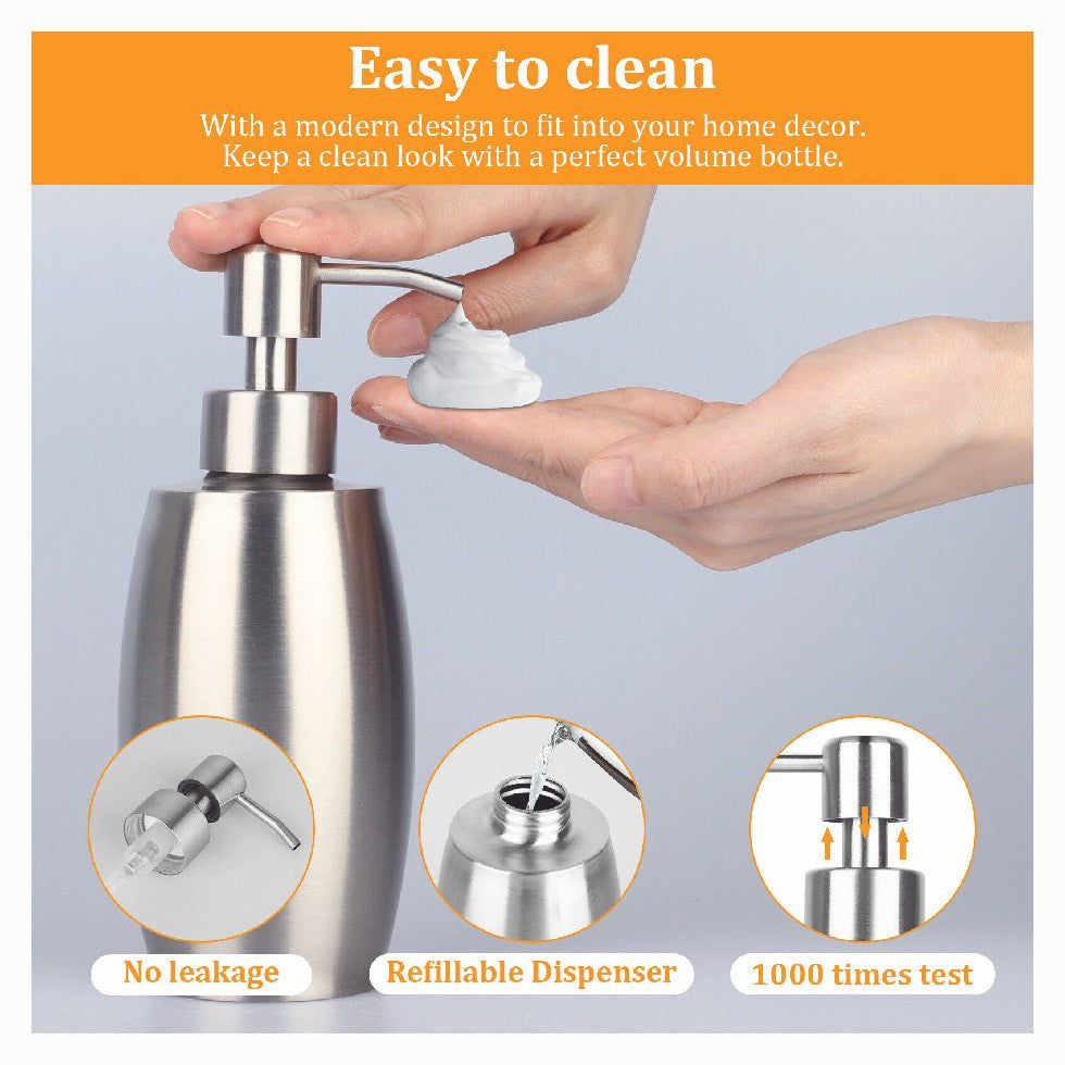 Stainless Steel Lotion / Soap Dispenser Stainless Steel Pump 13 Oz