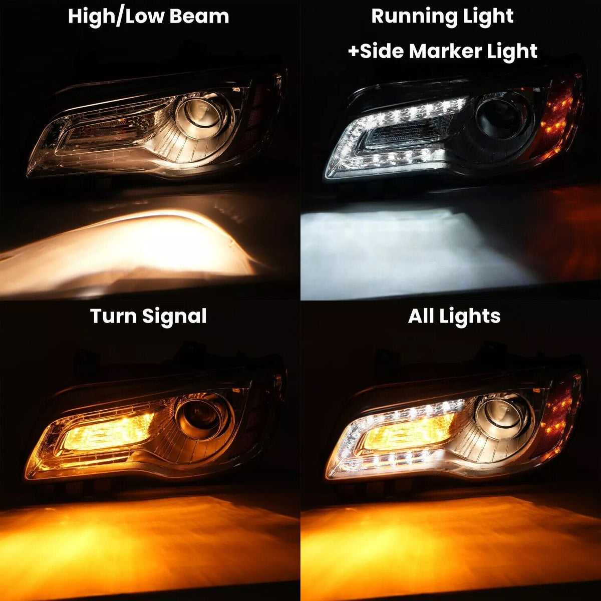 LED DRL Projector Headlights Headlamps For Chrysler 300 2011-2023 2015 W/ Bulbs