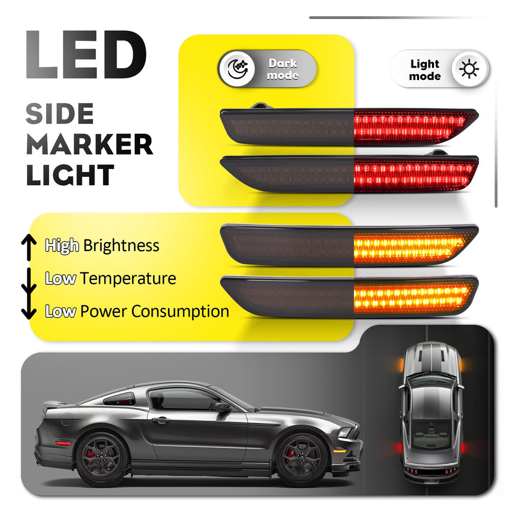 Side Marker Lights Smoked Lens For Ford Mustang 2010-2014 Front & Rear LED  4PCS
