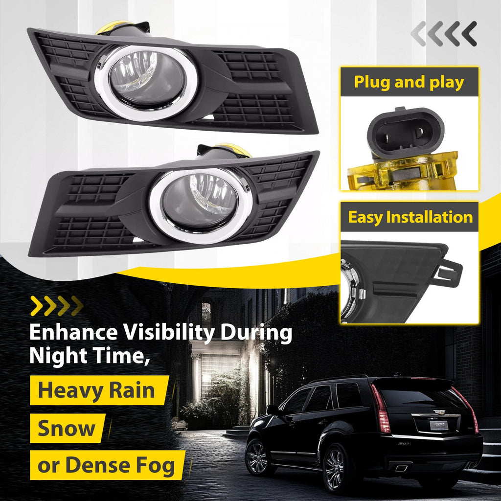 Pair Fog Lights w/Bezel Bumper Lamp Cover For Cadillac SRX 2010 - 2016 2015