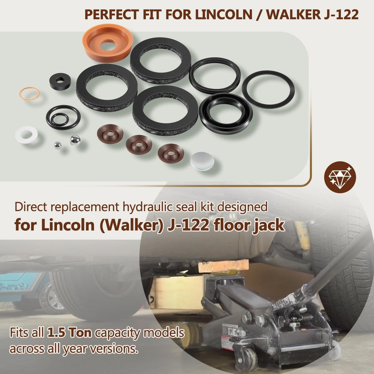 for Lincoln Walker J-122 1.5 Ton Floor Jack Hydraulic Seal Repair Kit (18 PCS)