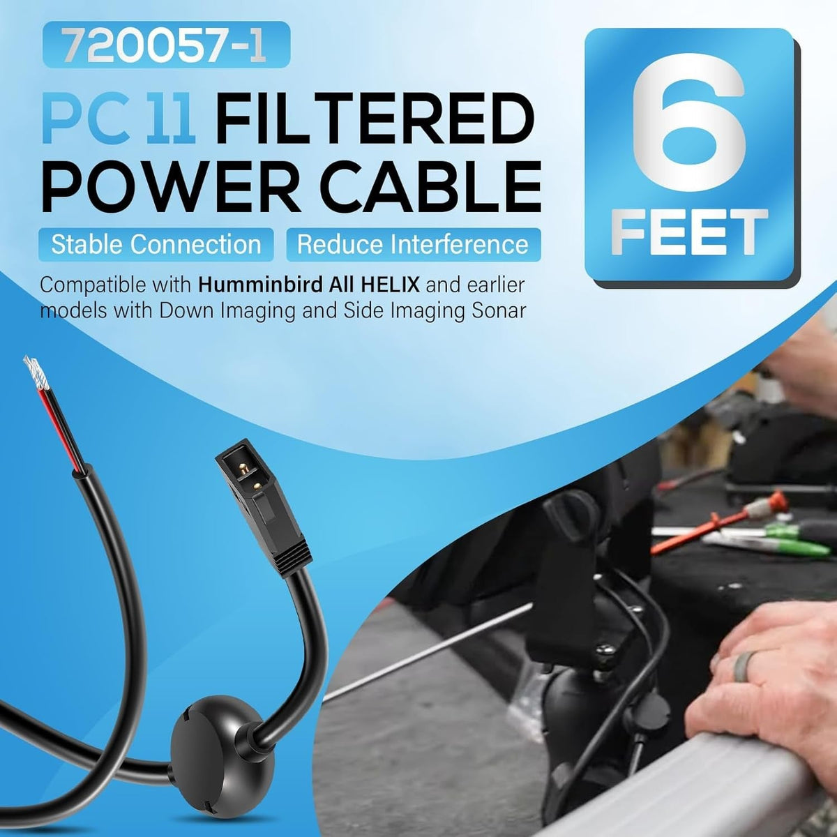 720057-1 PC 11 Filtered Power Cord For Humminbird Helix, 800/900/1100, 797/798