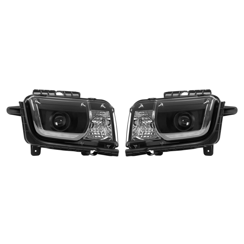 Pair LED Tube Projector Headlights Headlamp Black For Chevrolet Camaro 2010-2013