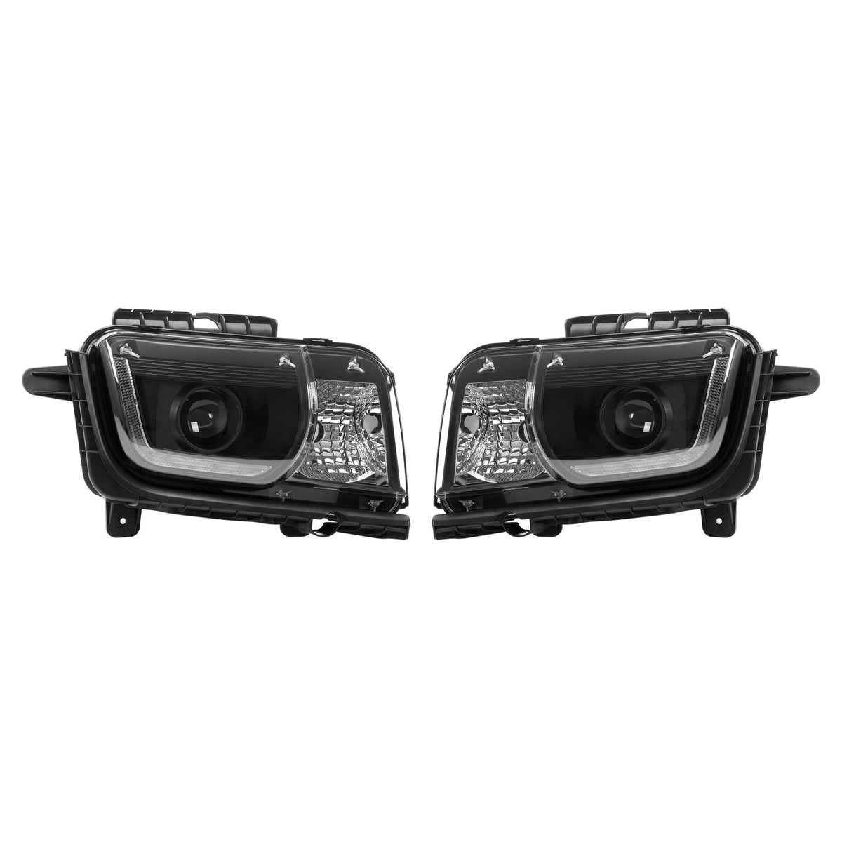 Pair LED Tube Projector Headlights Headlamp Black For Chevrolet Camaro 2010-2013