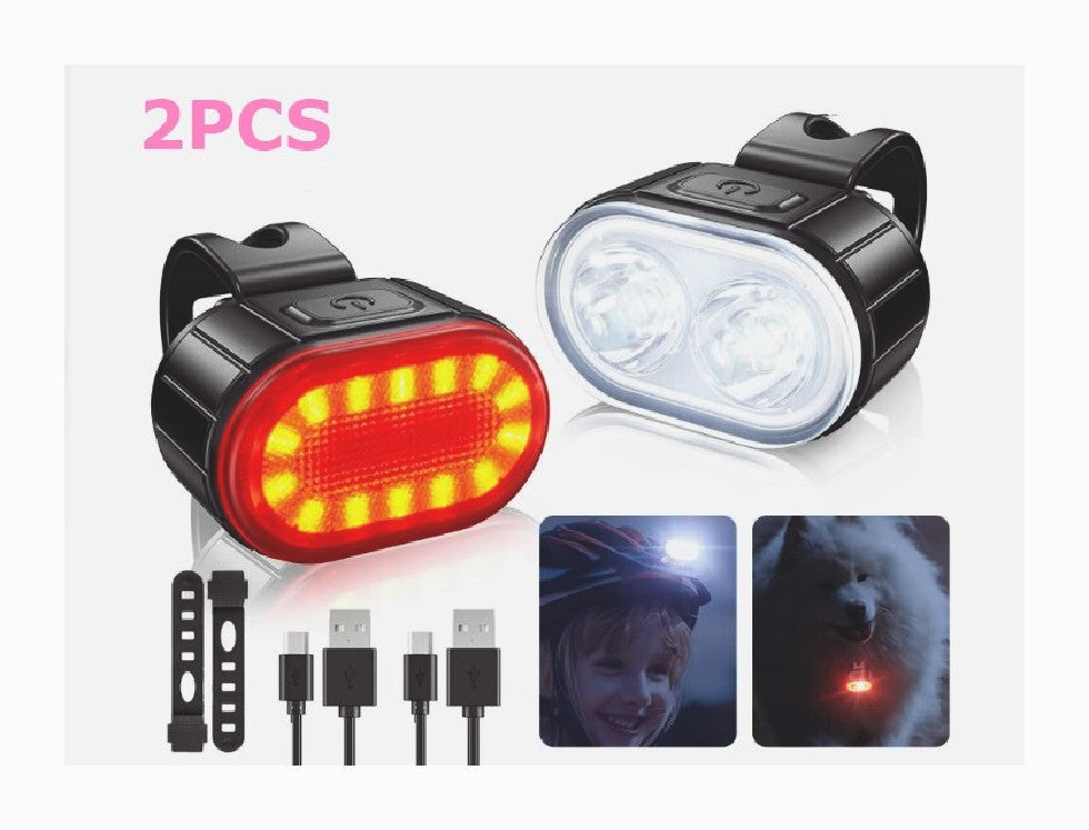2×USB Rechargeable LED Bicycle Lights Set Headlight Taillight Cycling Light