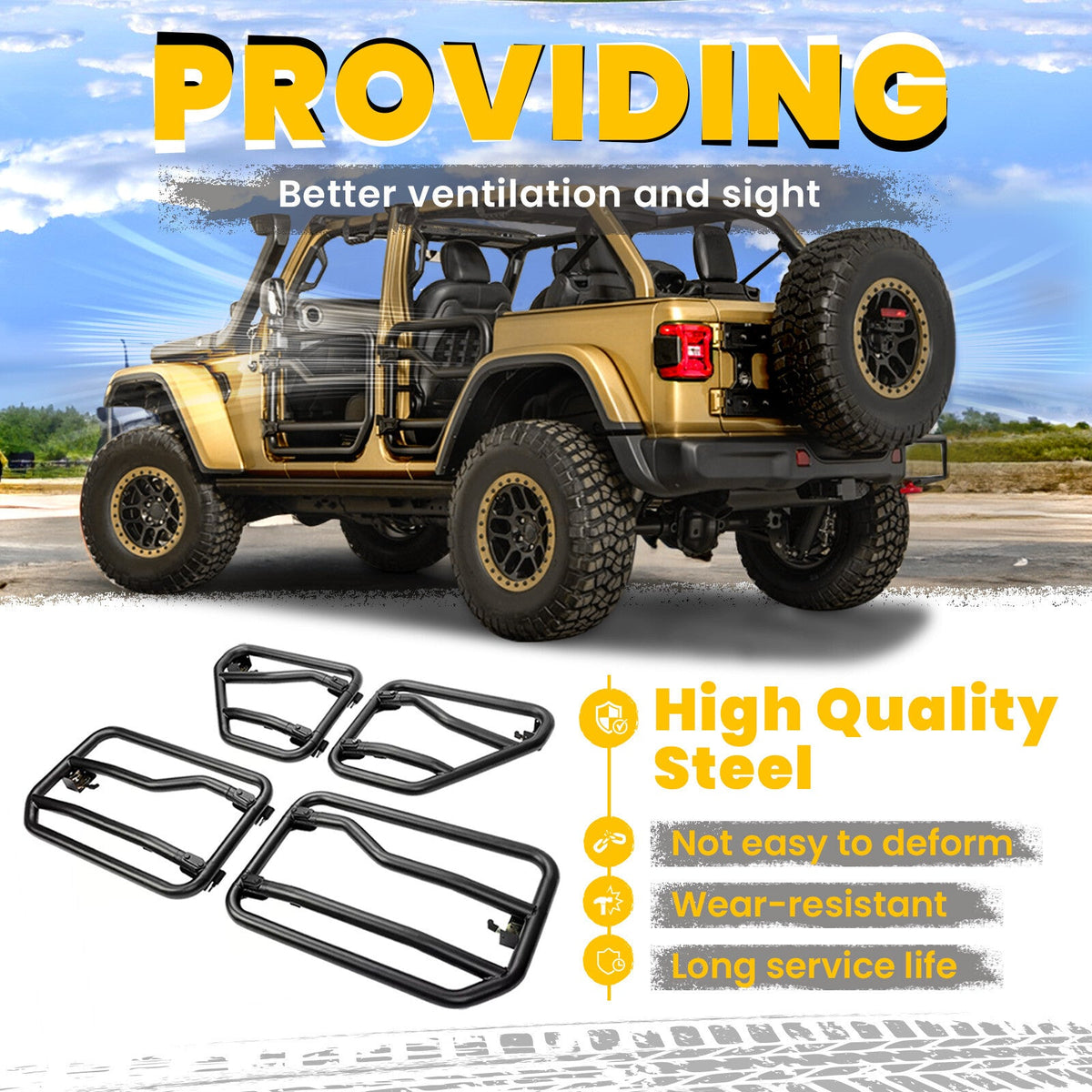 Steel Tube Doors Half Door For Jeep Gladiator Wrangler JL 2018-2024 77072498AC