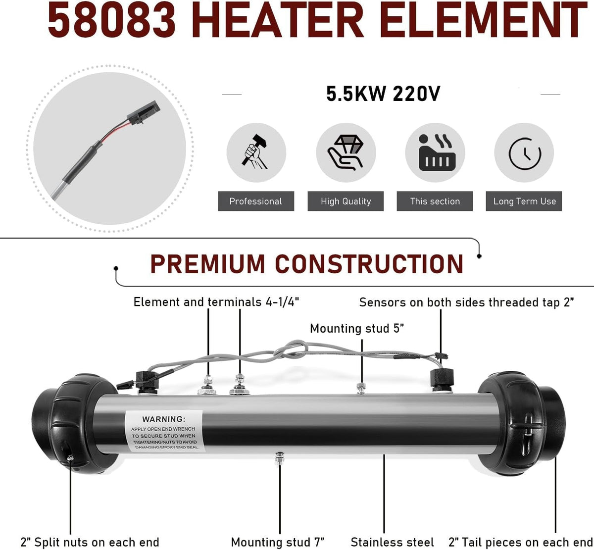 Replace for 58083 Balboa Hot Tub Heater Element 25-175-1010 VS M7 5.5KW