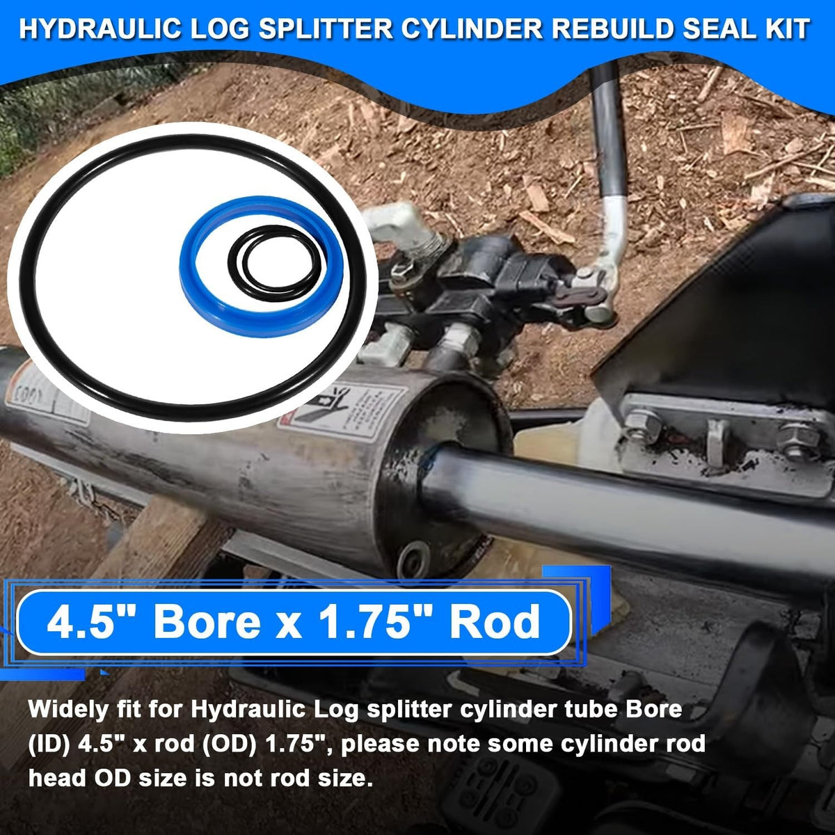 4.5" Bore x 1.75" Rod Cylinder Hydraulic Log Splitter Cylinder Rebuild Seal Kit