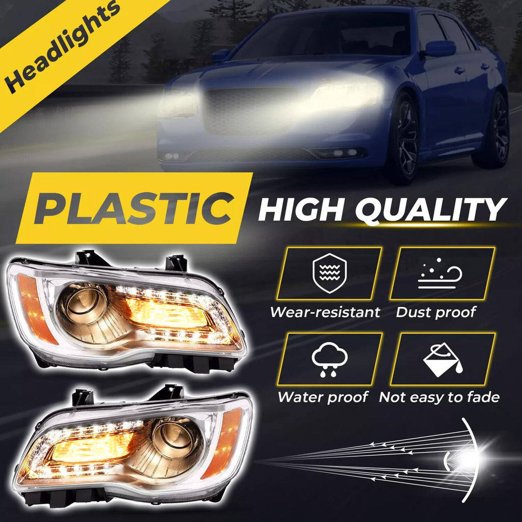 LED DRL Projector Headlights Headlamps For Chrysler 300 2011-2023 2015 W/ Bulbs