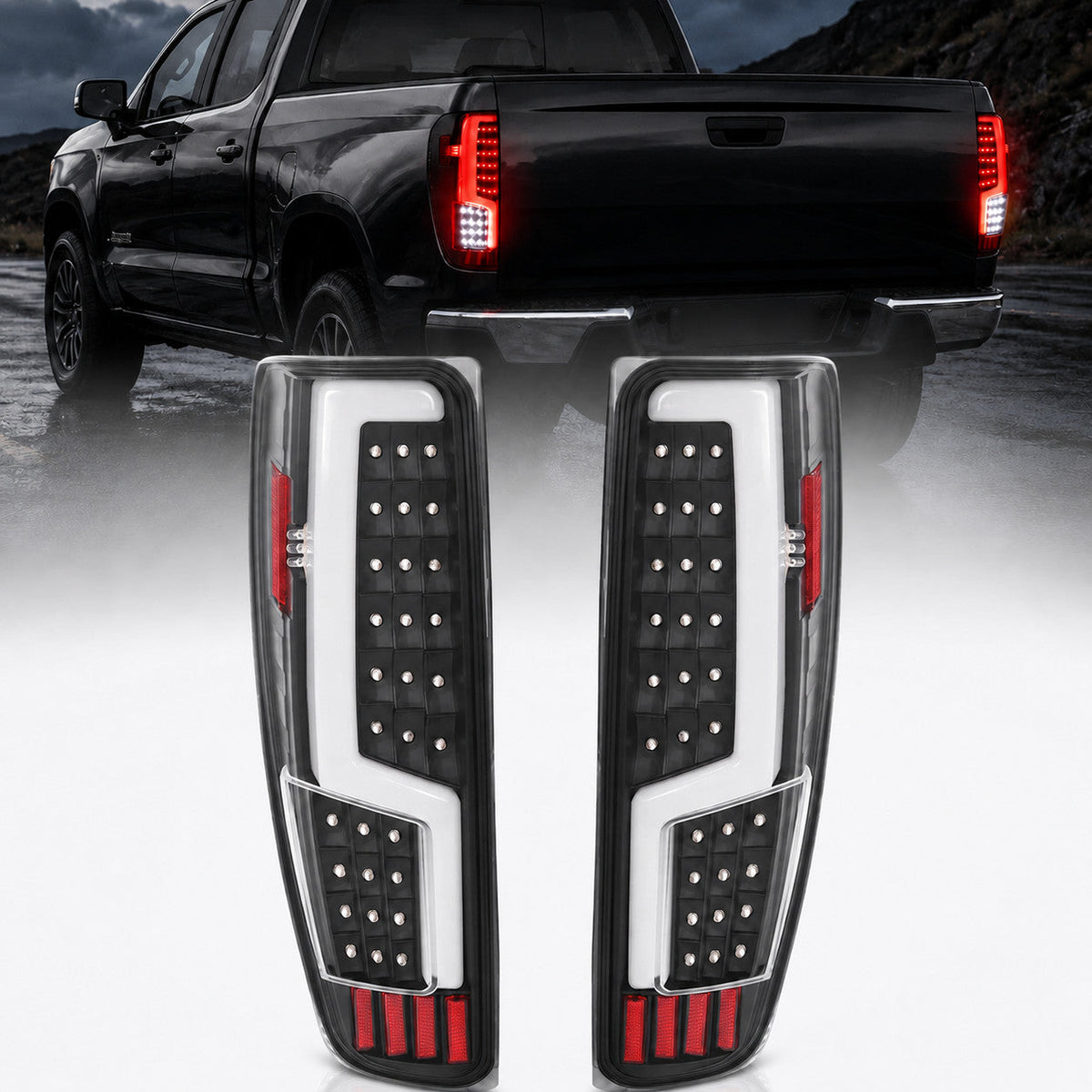 Black For 2004-2012 Chevy Colorado GMC Canyon LED Tube Tail Lights Brake Lamps