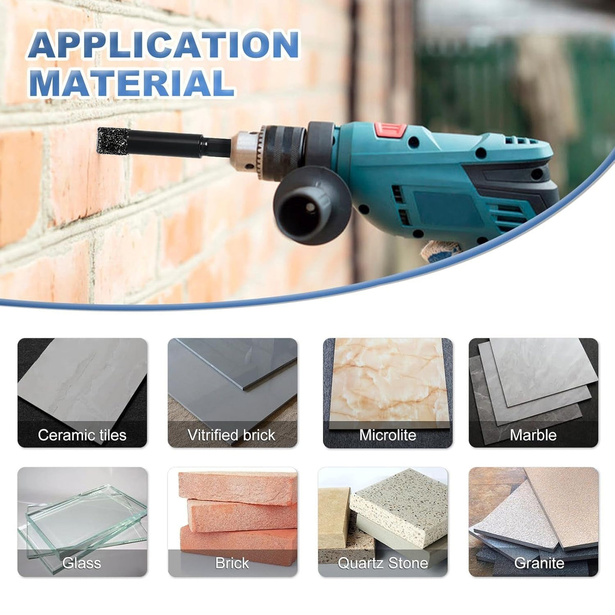 8x Dry Diamond Drill Bit Hole Saw Set for Granite Marble Porcelain Tile Ceramic