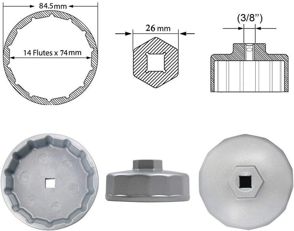 74mm Oil Filter Cap Wrench Socket Remover Tool for Benz Audi Toyota VW