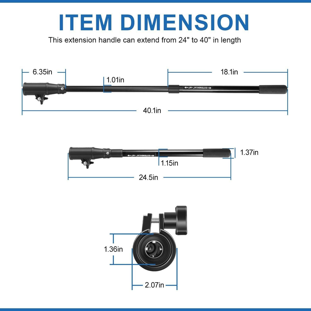 1854108 Trolling Motor Telescoping Extension Handle MKA-44 - Extends 24" to 40"