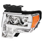 Projector Headlight Assembly Fit Ford F150 F-150 2009-2014 Chrome DRL LED Tube
