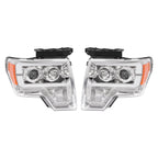 Projector Headlight Assembly Fit Ford F150 F-150 2009-2014 Chrome DRL LED Tube