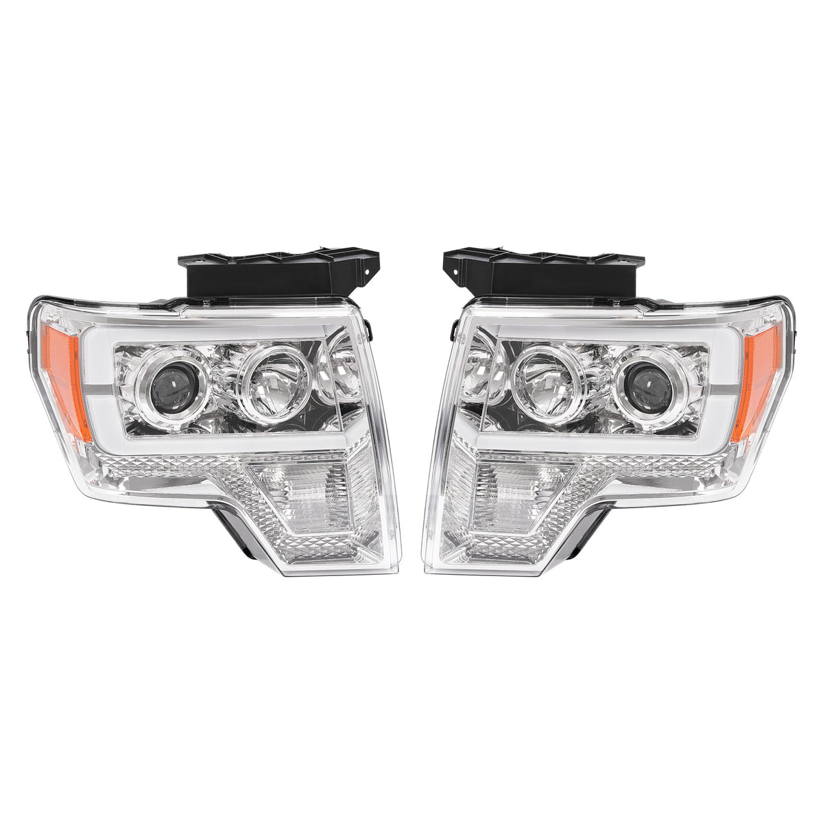 Projector Headlight Assembly Fit Ford F150 F-150 2009-2014 Chrome DRL LED Tube