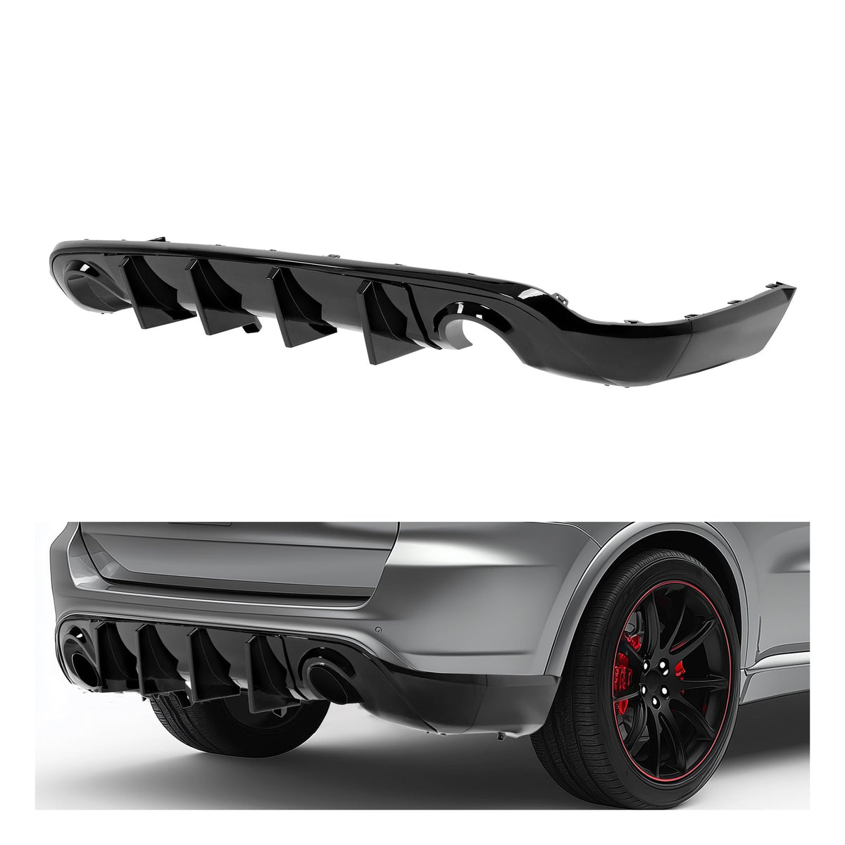 Rear Bumper Diffuser Dual Exhaust For Dodge Durango 2011-2025 Glossy Black
