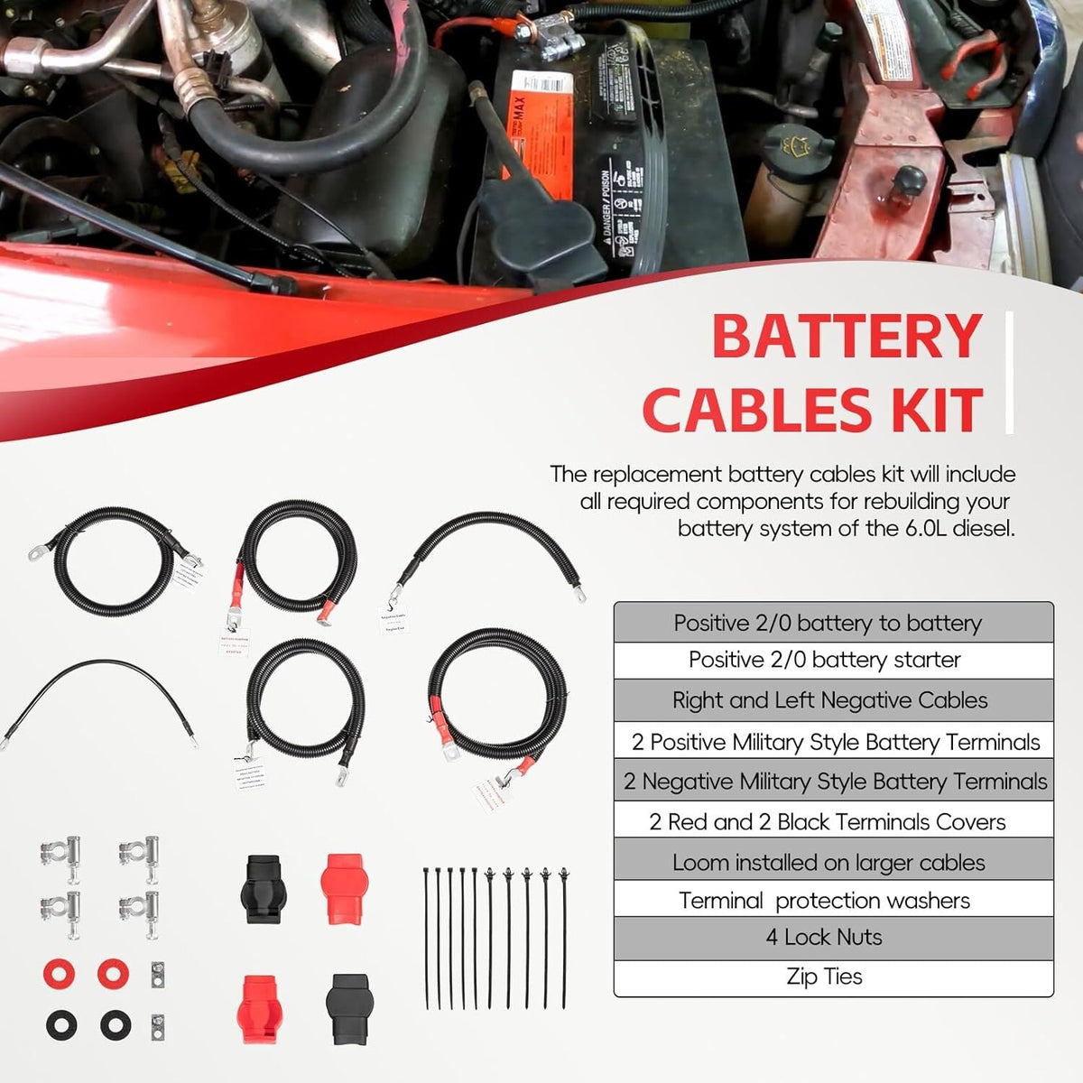 Battery Cables Kit For 2003-2007 Ford Superduty F250 F350 F450 6.0L Powerstroke