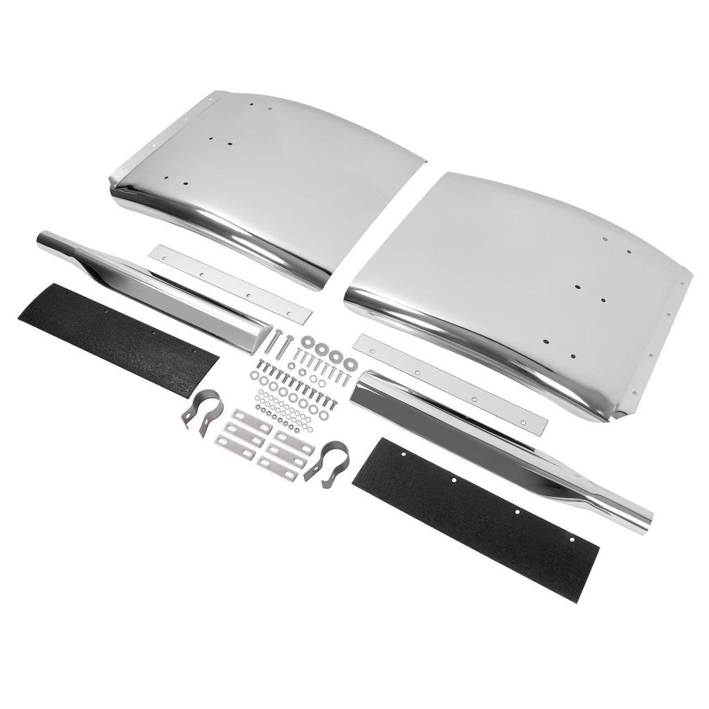 34"x24" stainless steel quarter fender kit pair universal truck w/ Support Tube