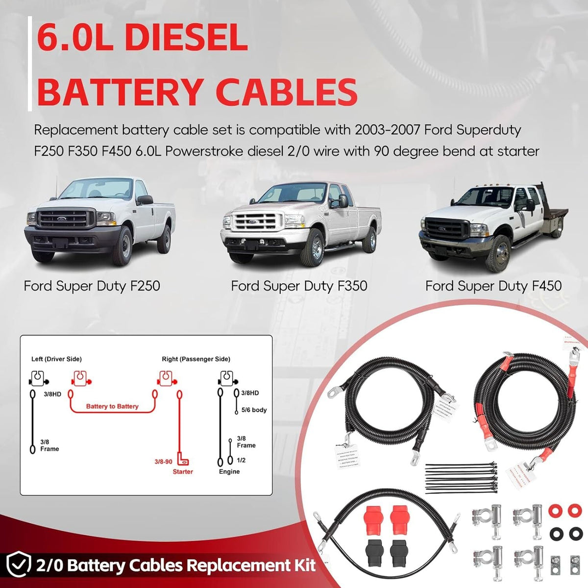 Battery Cables Kit For 2003-2007 Ford Superduty F250 F350 F450 6.0L Powerstroke