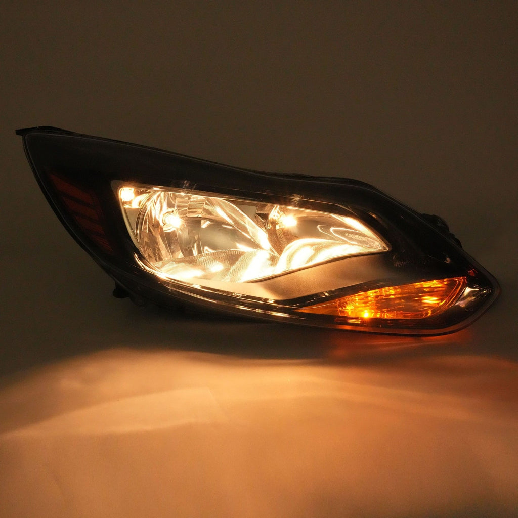 Black Right Passenger Side Headlight Clear Lens Halogen For Ford Focus 2012-2014