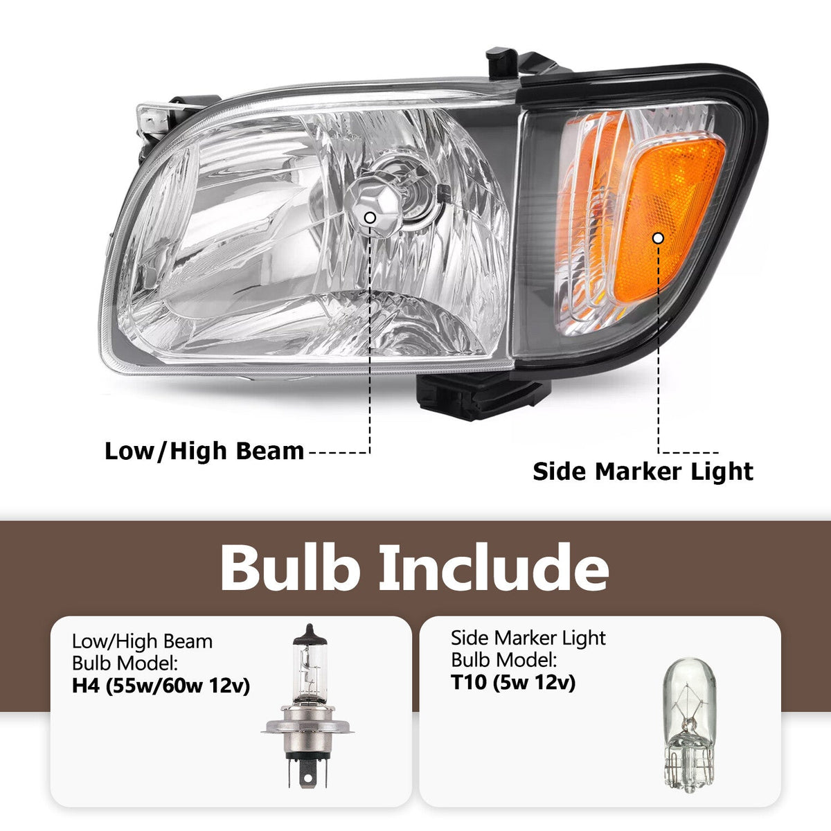 For 2001 2002 2003 2004 Toyota Tacoma White Headlights & Black Corner Light 4Pcs