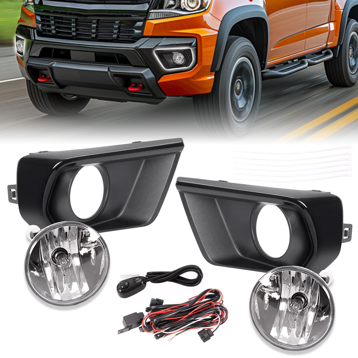 Clear Fog Light For Chevy Colorado 2021-2022 w/Bezel Relay Switch Wire Bulb Pair