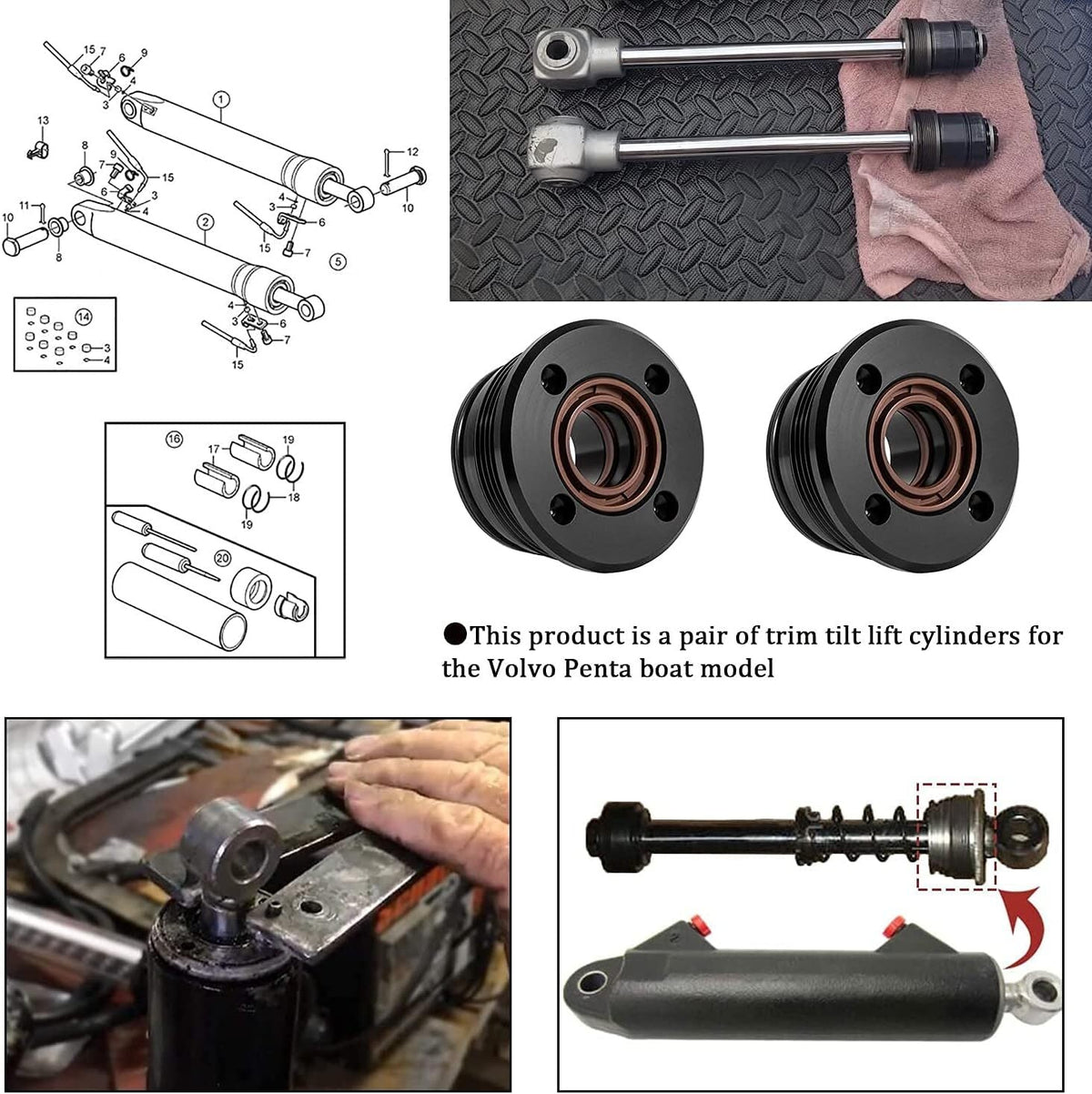 2Pcs Trim Tilt Cylinder RAM End Cap Rebuild/Repair Kit for Volvo Penta 290 DP SP
