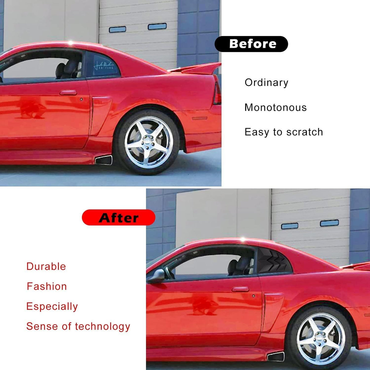 For 1999-2004 Ford Mustang ABS Black Side Window Louvers Scoop Cover Vent 2Pcs
